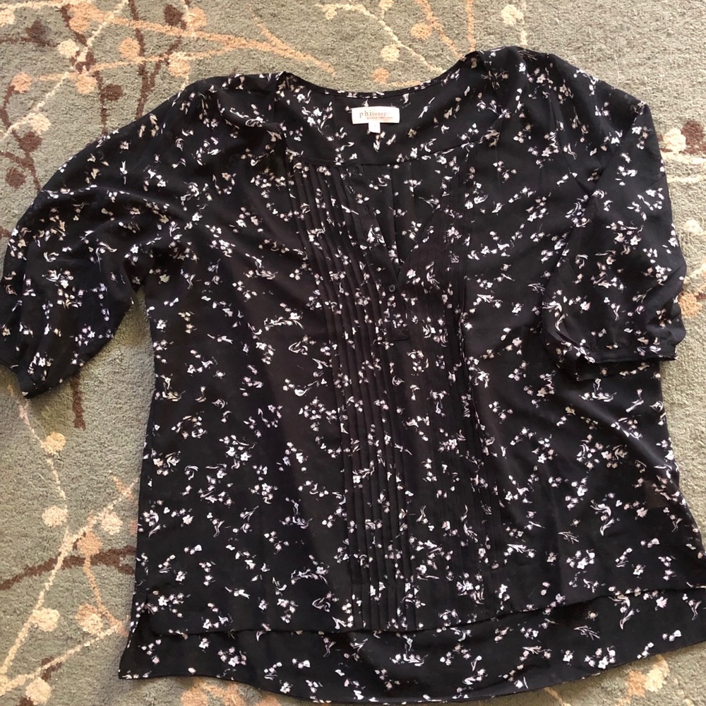 Philosophy sheer black floral shirt